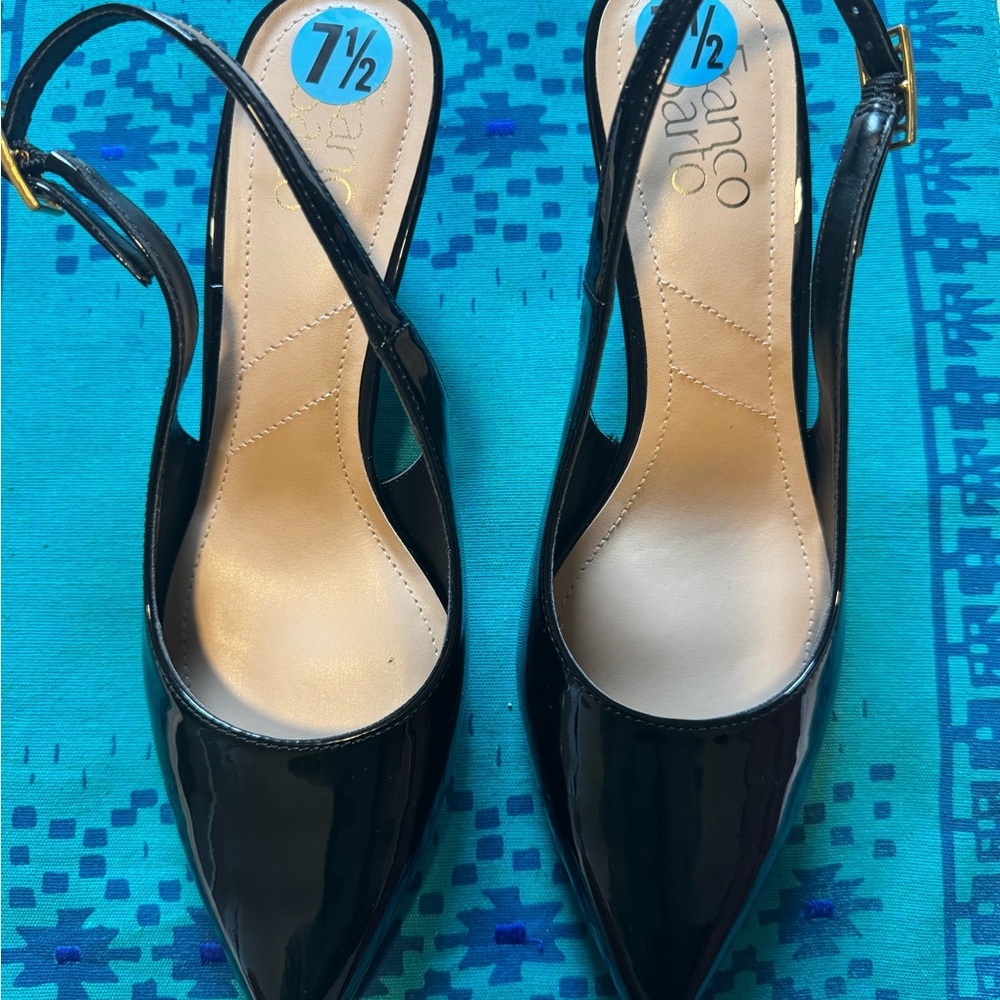 Franco Sarto Glossy Black Slingback Heels